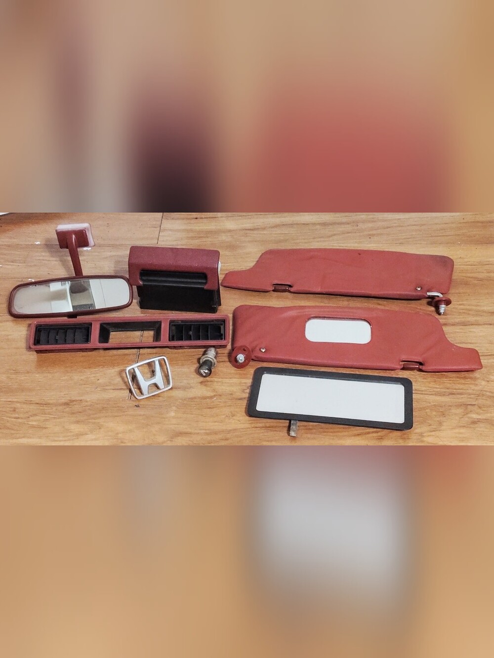 Honda Prelude 1979-1982 OEM Sun Visor, Rear View Mirror, Red Interior Parts Lot